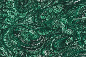 Intricate Bohemian Paisley Pattern with Green Swirling Shapes background