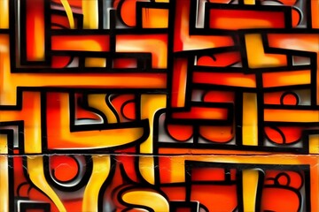 Vivid Geometric Graffiti Art in Warm Tones Background