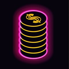 glowing pink neon coins stack