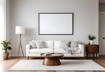 Frame mockup, ISO A paper size. Living room wall poster mockup. Living Room. Interior mockup with house background. Modern interior design. 3D render
