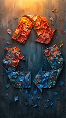 Fototapeta premium Recycling symbol made of colorful broken glass pieces.