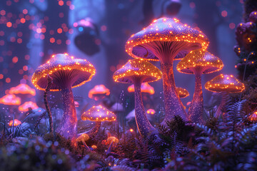 Fantasy Glowing Mushrooms in Enchanted Forest