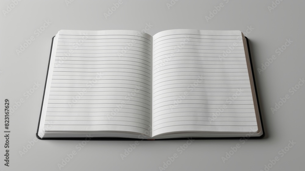 Poster a crisp, white notebook page with clean lines and a smooth texture, ready to be filled with words.