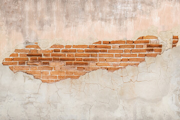 Old broken wall with visible bricks texture background