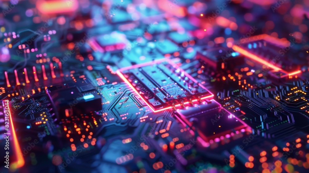 Poster conceptual image of motherboard cpu processor microchip at the beginning of artificial intelligence 