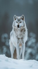 Lone wolf roaming the snowy wilderness a stark contrast of white and gray in a captivating natural scene