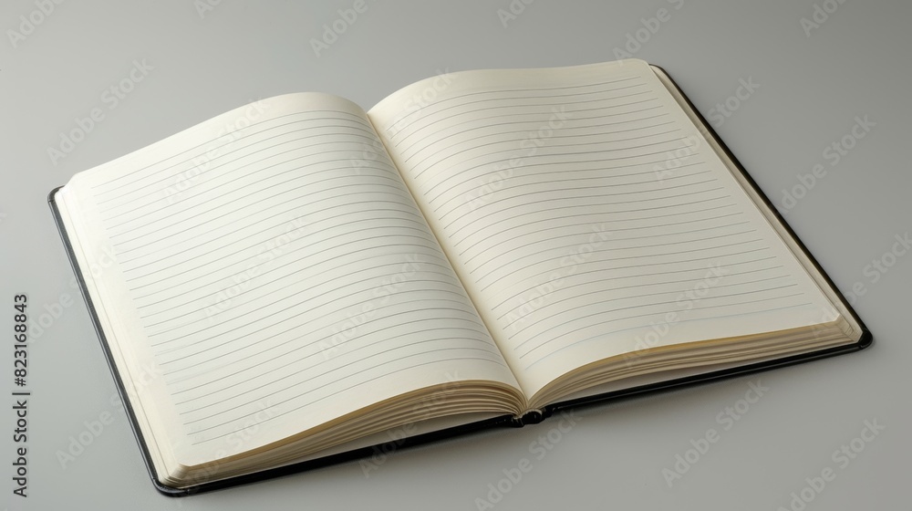 Poster a crisp, white notebook page with clean lines and a smooth texture, ready to be filled with words.
