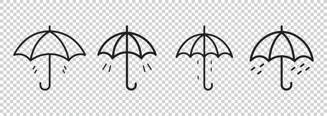 Line Art Umbrella Icon Set - Vector Illustrations Isolated On Transparent Background