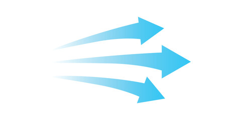 Set of blue arrow showing air or wind flow. Air conditioner direction with white background.	