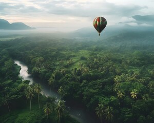 Naklejka premium Lush Rainforest Canopy Viewed from High Altitude Balloon Flight