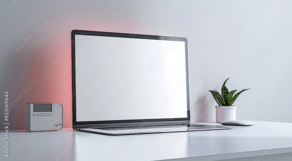 Poster Create a minimalist background blank mockup. laptop. Generative AI.
