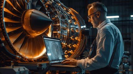 An industrial engineer is working on a futuristic jet engine in a laboratory. In an electric motor development facility, a scientist is developing a new motor.