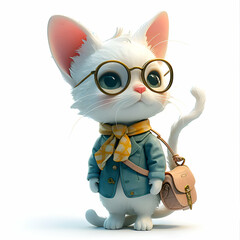 Cute cartoon cat with glasses. Isolated on white background.