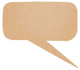 Blank cut out light brown cardboard paper speech bubble of elliptical shape with copy space for text, transparent png background design element
