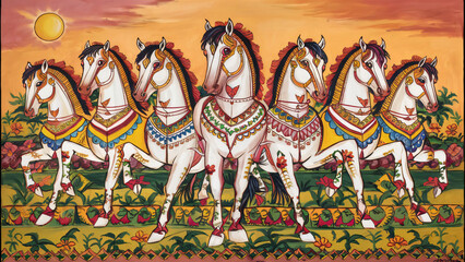 High resolution seven horses wall art poster for wall decoration, seven horses images illustration.