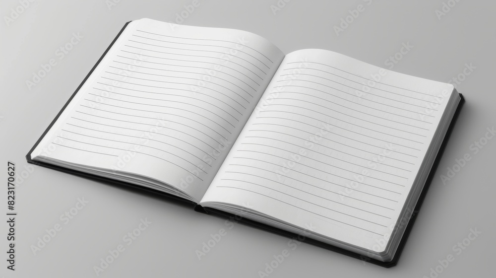 Poster a crisp, white notebook page with clean lines and a smooth texture, ready to be filled with words.