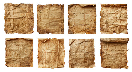Design set 8 old paper textures with transparent background