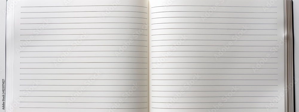 Poster a crisp, white notebook page with clean lines and a smooth texture, ready to be filled with words.