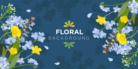 Bouquet of beautiful meadow flowers and herbs in vector, flat style. Decor of meadow flowers in vector.