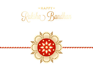 Happy Raksha Bandhan Banner with Beautiful Rakhi Made by Marquee Lights on Green Mandala Pattern Background.