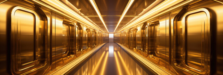 Golden Futuristic Corridor with High-Tech Design