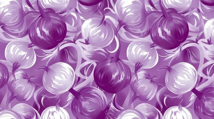 Seamless pattern of purple and white onions on a vibrant background, perfect for culinary and kitchen-themed designs.