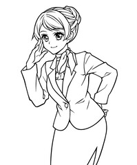 Coloring book illustration of a woman