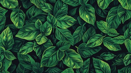 Vibrant green leaves forming a dense, lush foliage background, perfect for nature-themed designs and projects.