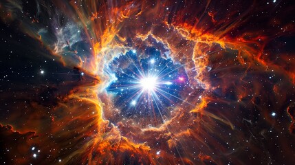 AI generated illustration of expanding nebula contrast sharply with the dark void of space