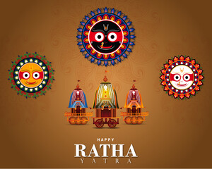 illustration of indian festival Rath yatra festival greetings , Lord Jagannath, Balabhadra , Subhadra and Chariot , vector illustration design. © ganesh_502