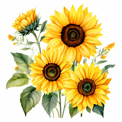 Fototapeta premium postcard watercolor sunflowers wedding floral ,Watercolor hand painted background