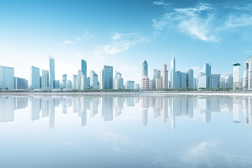 Fototapeta premium Serene Cityscape Reflection on Water