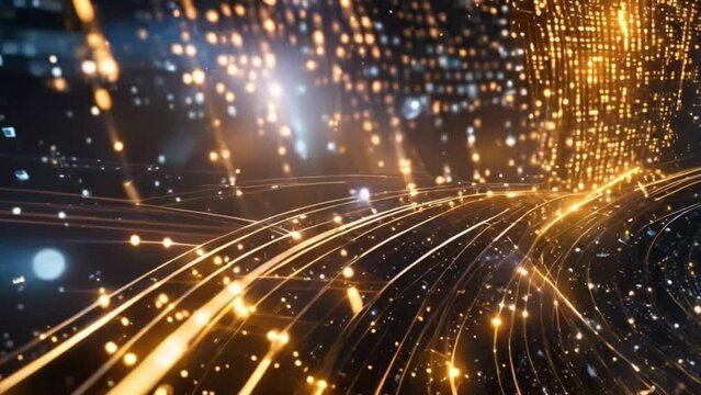 Abstract digital data stream visual. High-speed light particles. Cybersecurity and technology concept.4k JD