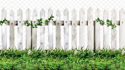 Outdoor fence in white with white pickets made of artificial wood in PNG format.