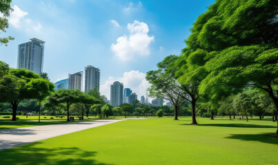 Serene City Park Against Skyline Backdrop