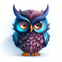 Fototapeta premium Owl with blue eyes on a white background. illustration.