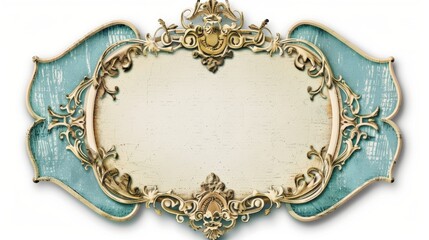 Label png with transparent background, blue frame, vintage paper label