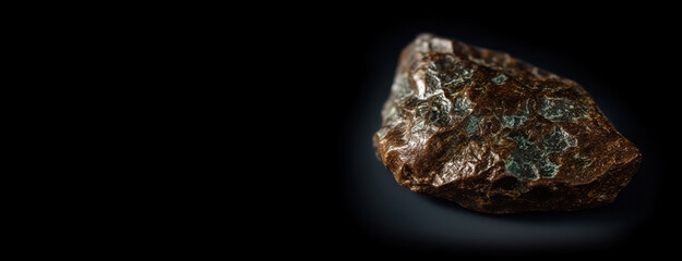 Naklejka premium Tephroite fossil mineral stone. Geological crystalline fossil. Dark background close-up.
