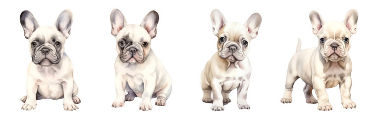 Fototapeta premium Cute white bulldog watercolor png element set on transparent background