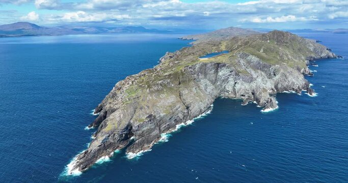 Ireland Epic locations drone circling Sheep&rsquo;s Head Peninsula finger of land in Bantry Bay West Cork on a bright summer day