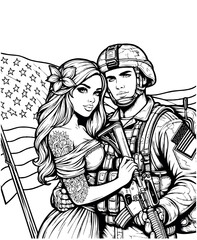 Standing with an American soldier and his girlfriend coloring page