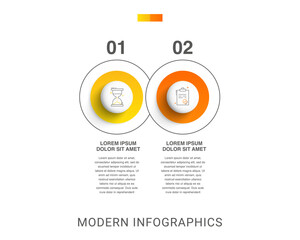 Modern infographics vector template. Cyclic infographic with 2 circles. Timeline design template with two options, steps, and parts. Flat illustration for business.
