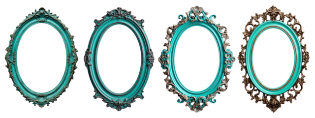 Oval Turquoise frame png element set on transparent background