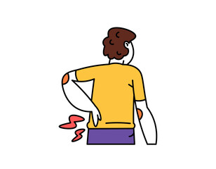 illustration of a man holding his back waist because of pain. back pain due to injury and sitting for too long. lower back pain. stiff or tense muscles. health problems. outline style character