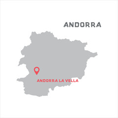 Obraz premium Andorra vector map illustration, country map silhouette with mark the capital city of Andorra inside. vector illustration. All countries can be found in my portfolio