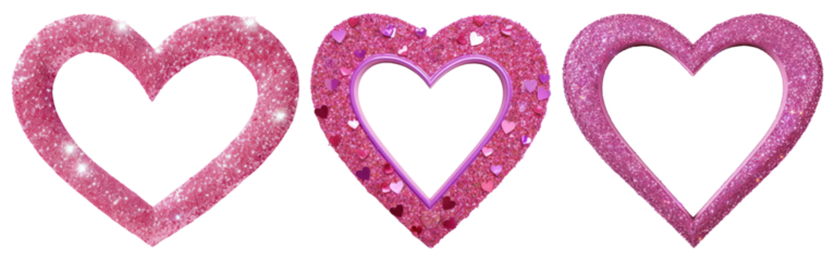 Pink Glitter Heart Frames png element set on transparent background