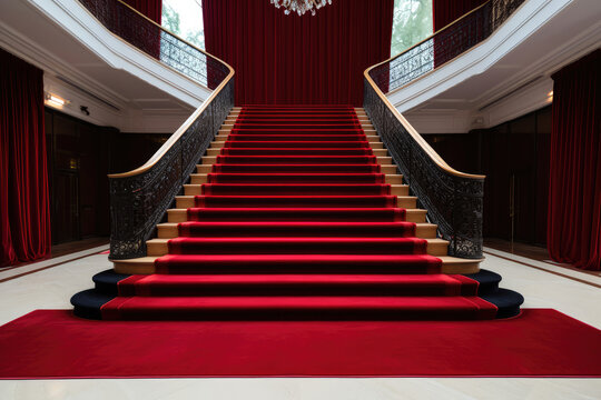 Majestic Red Carpet Staircase in Grand Interior