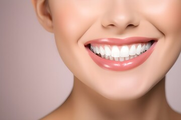 Obraz premium close up of a woman smiling, Healthy Smile, Showing Teeth, Close-Up Portrait for Dental Advertising, Model Showcases Perfect Teeth for Dental Advertisement