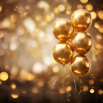 golden christmas balons golden balloons with bokeh background generate ai