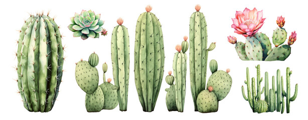 Watercolor cactus illustration png on transparent background